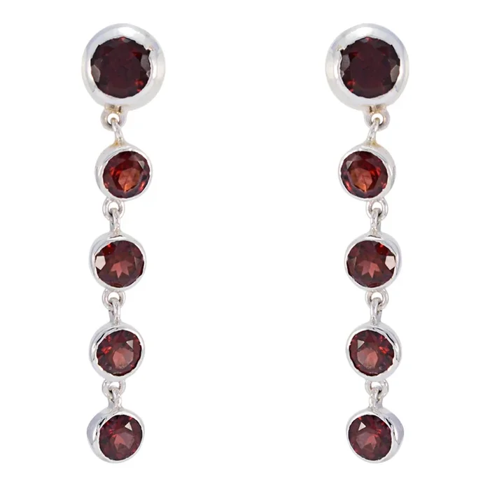 Garnet American Hazel multiple Stud Red 925 Sterling Silver Earring