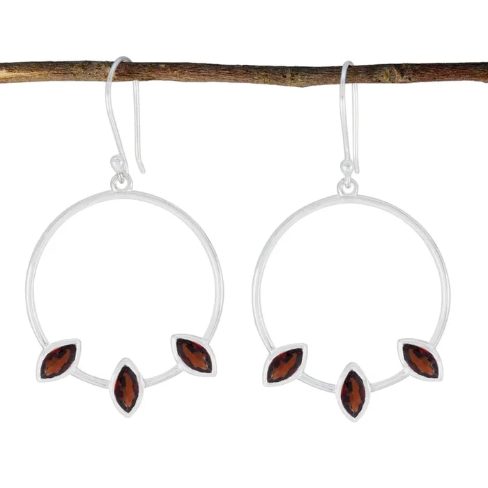 Garnet American Lily Trilogy Dangle Red 92.5 Silver Earring