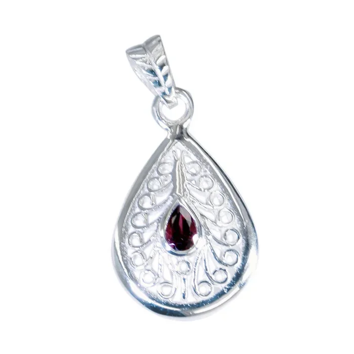 Garnet Classic German Sterling Silver Solitaire Isla Retro Red Pendant Jewellery