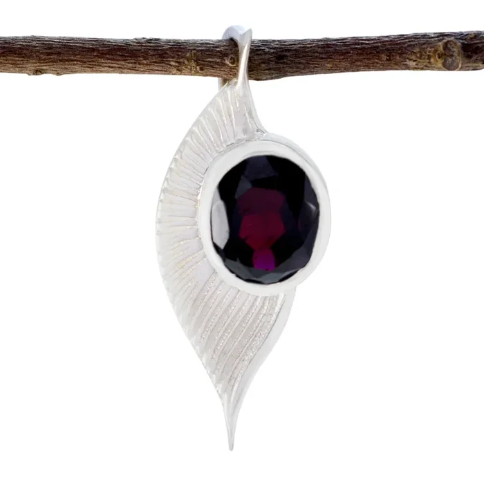 Garnet Dainty French 92.5 Silver Solitaire Ivy Bubble Red Pendant Jewellery