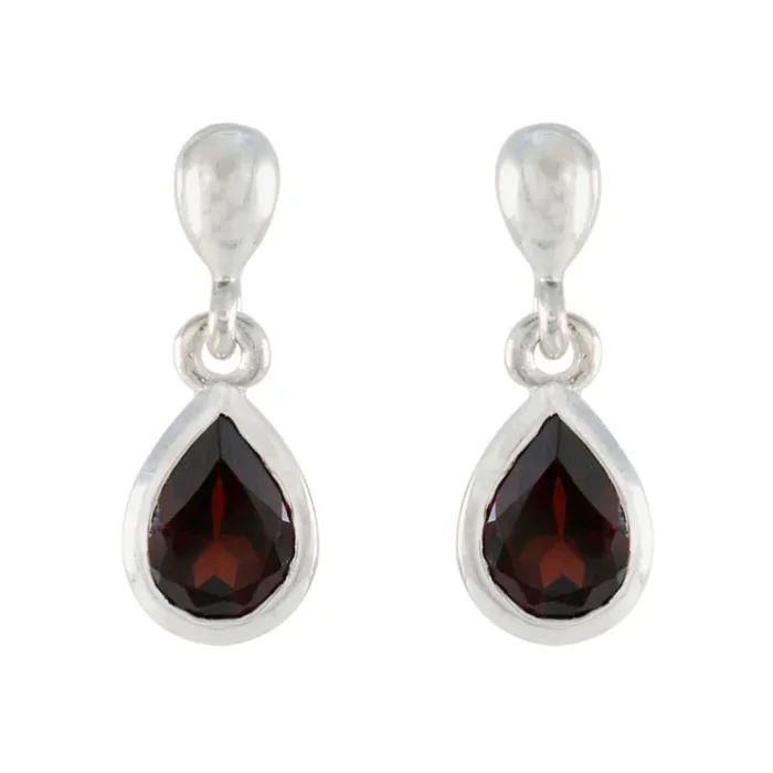 Garnet Egyptian Aiko Solitaire Stud Red Silver Earring