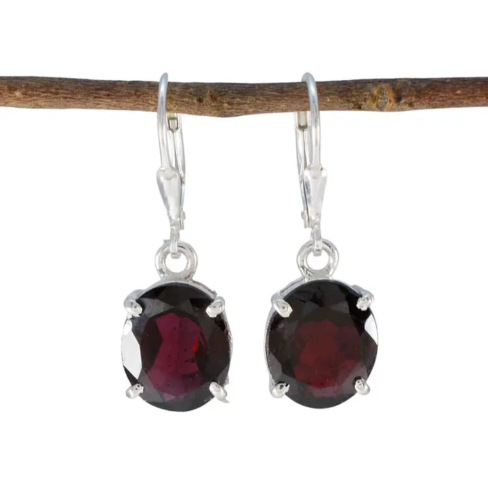 Garnet Egyptian Yasmin Solitaire Dangle Red 925 Sterling Silver Earring