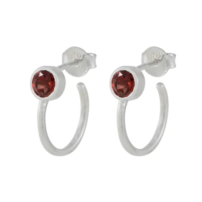Garnet German Isabel Solitaire Stud Red 92.5 Silver Earring