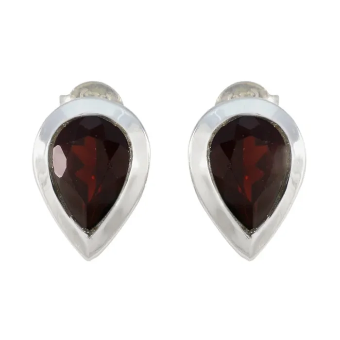 Garnet German Lucia Solitaire Stud Red 92.5 Silver Earring