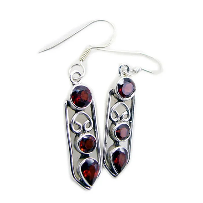 Garnet German Sofia multiple Dangle Red 92.5 Silver Earring