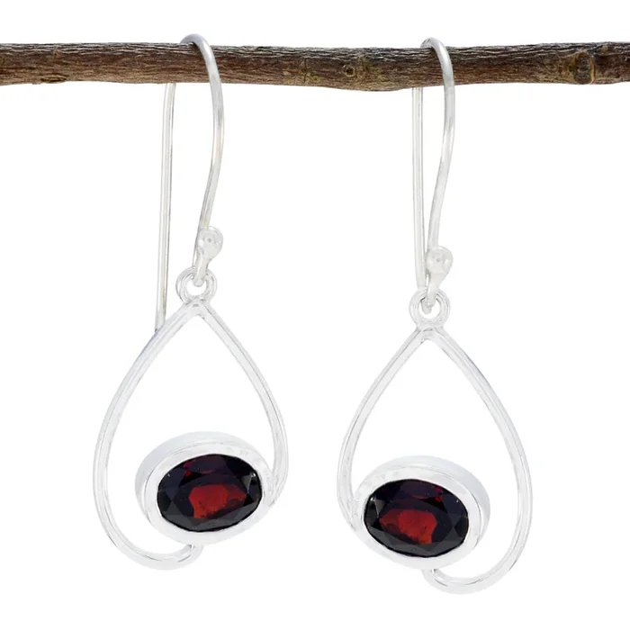Garnet German Teresa Solitaire Dangle Red 92.5 Silver Earring
