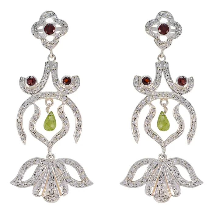 Garnet Indian Angel multiple Stud Red 925 Silver Earring