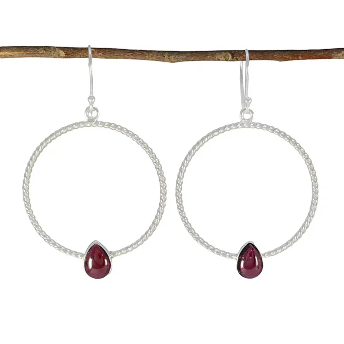 Garnet Italian Autumn Solitaire Dangle Red 925 Silver Earring