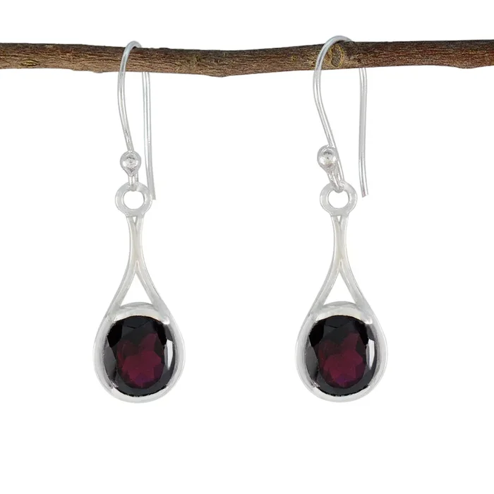 Garnet Italian Camila Solitaire Dangle Red 925 Sterling Silver Earring