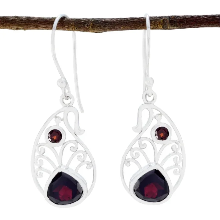 Garnet Italian Chloe multiple Dangle Red Sterling Silver Earring