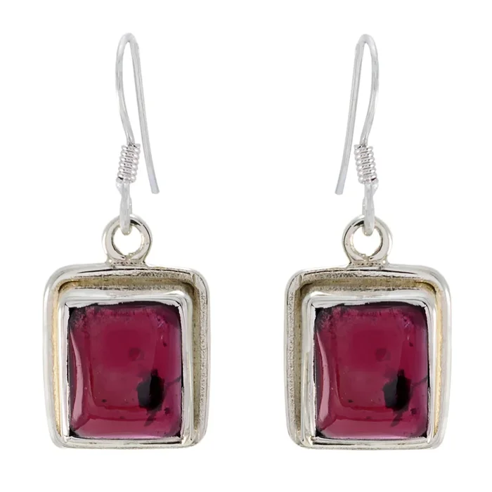 Garnet Italian Eva Solitaire Dangle Red 925 Sterling Silver Earring