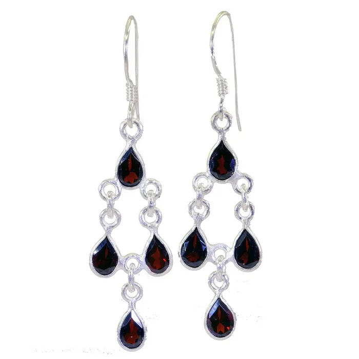 Garnet Italian Rebeca multiple Dangle Red 92.5 Silver Earring