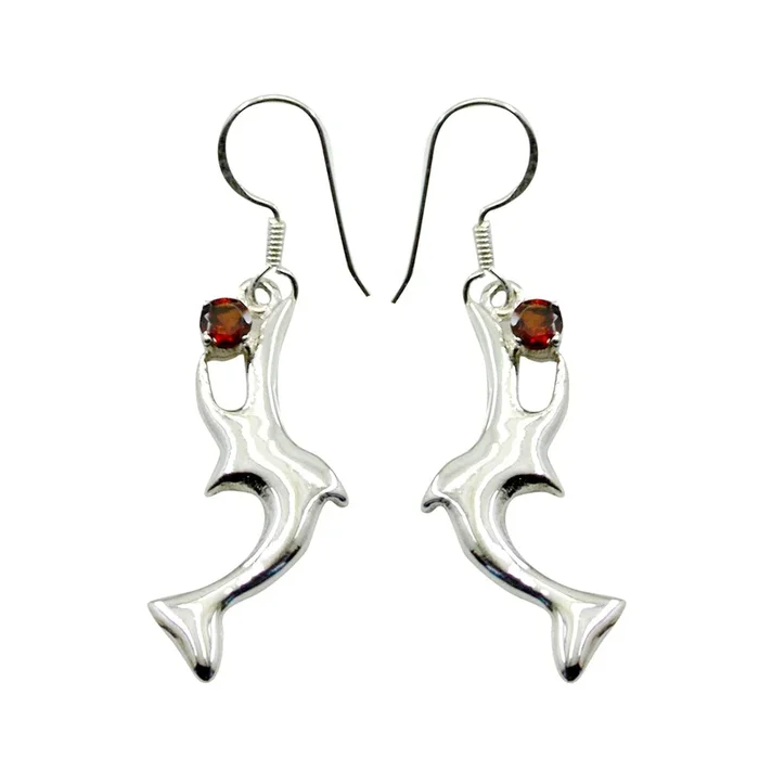 Garnet Japanese Lili Solitaire Dangle Red Silver Earring