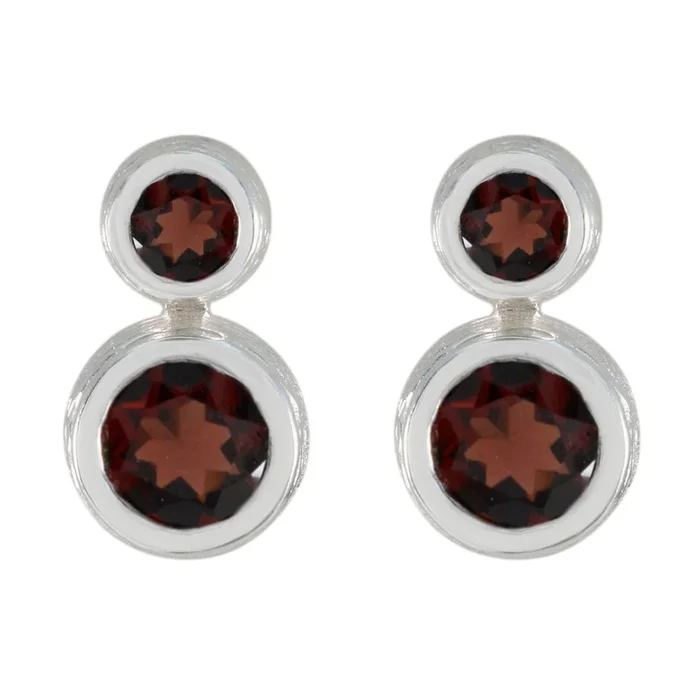 Garnet Korean Elena Toi et Moi Stud Red 92.5 Silver Earring