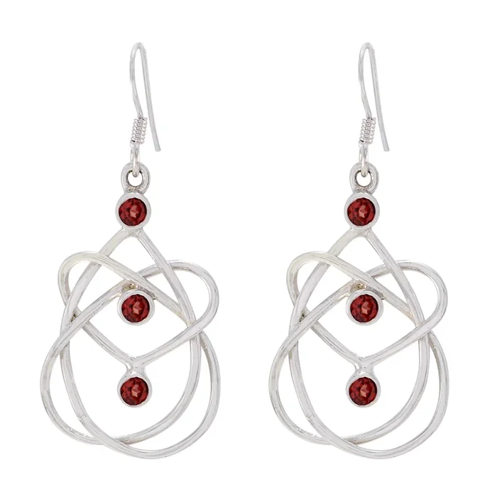 Garnet Korean Mathilde multiple Dangle Red 925 Sterling Silver Earring