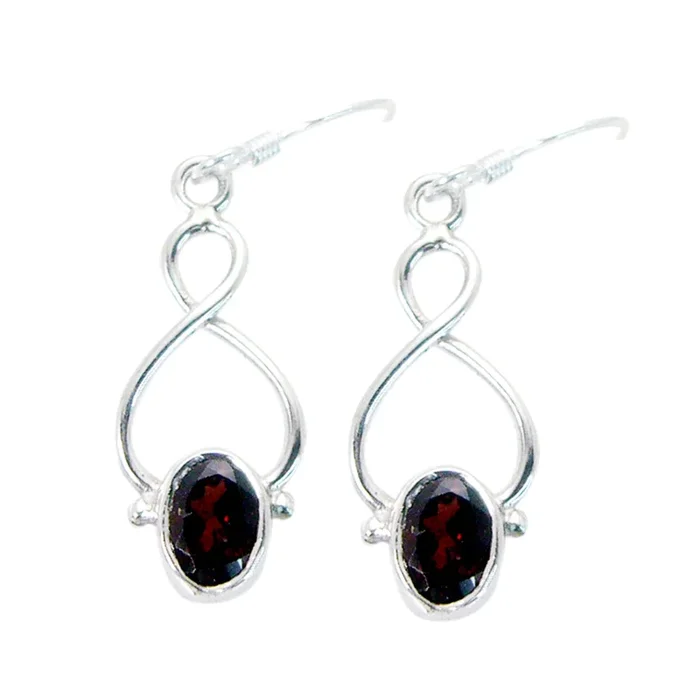 Garnet Middle Eastern Lucy Solitaire Dangle Red 925 Silver Earring