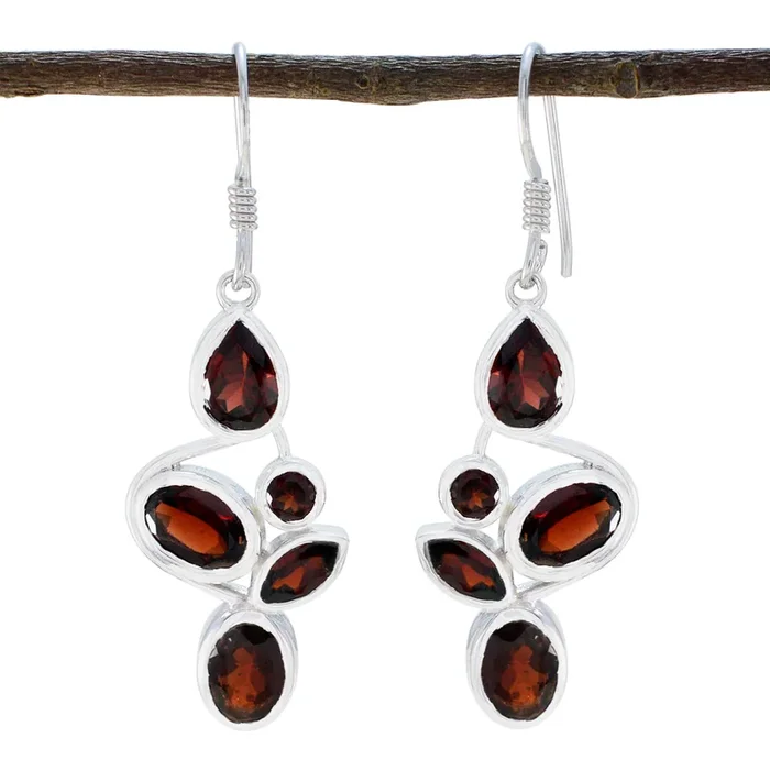 Garnet Moroccan Aria Penta Dangle Red 92.5 Silver Earring