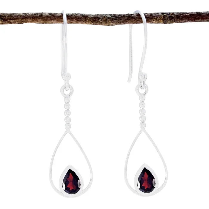 Garnet Moroccan Nora Solitaire Dangle Red 92.5 Silver Earring