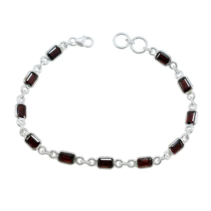 Garnet Mother’s Day Elegant Red 925 Silver Links Bracelet