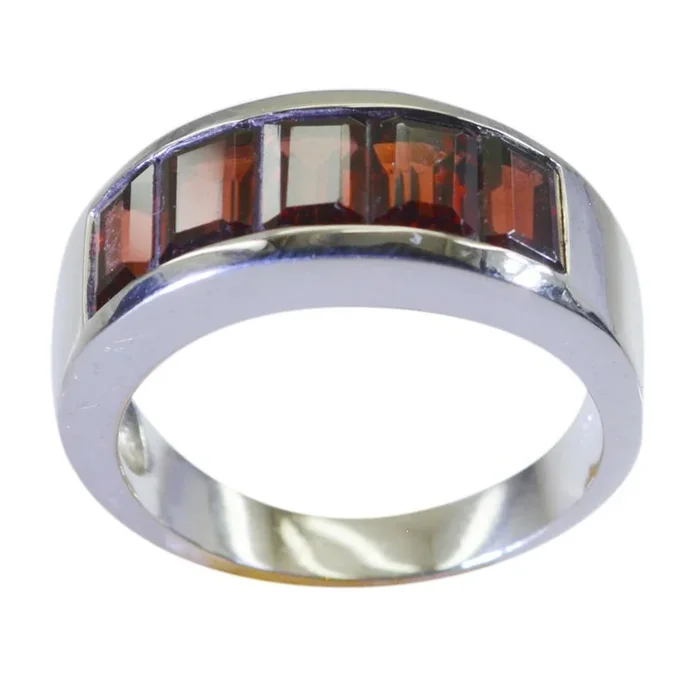Garnet Penta French 92.5 Silver Red Gems Mid-weight Contemporary Ring Jewelry