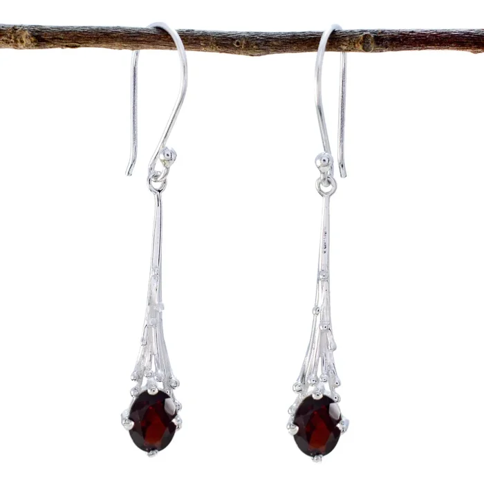 Garnet Russian Ella Solitaire Dangle Red 925 Silver Earring