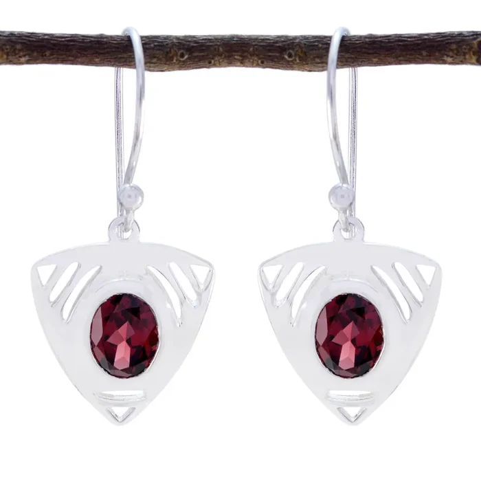 Garnet Spanish Mathilde Solitaire Dangle Red 92.5 Silver Earring