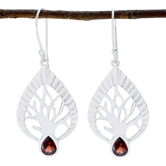 Garnet Spanish Sofia Solitaire Dangle Red Sterling Silver Earring