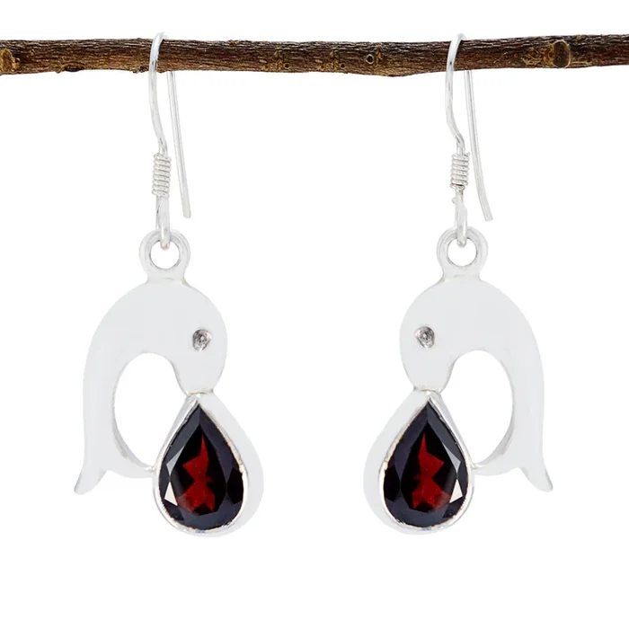 Garnet Turkish Lily Solitaire Dangle Red Sterling Silver Earring