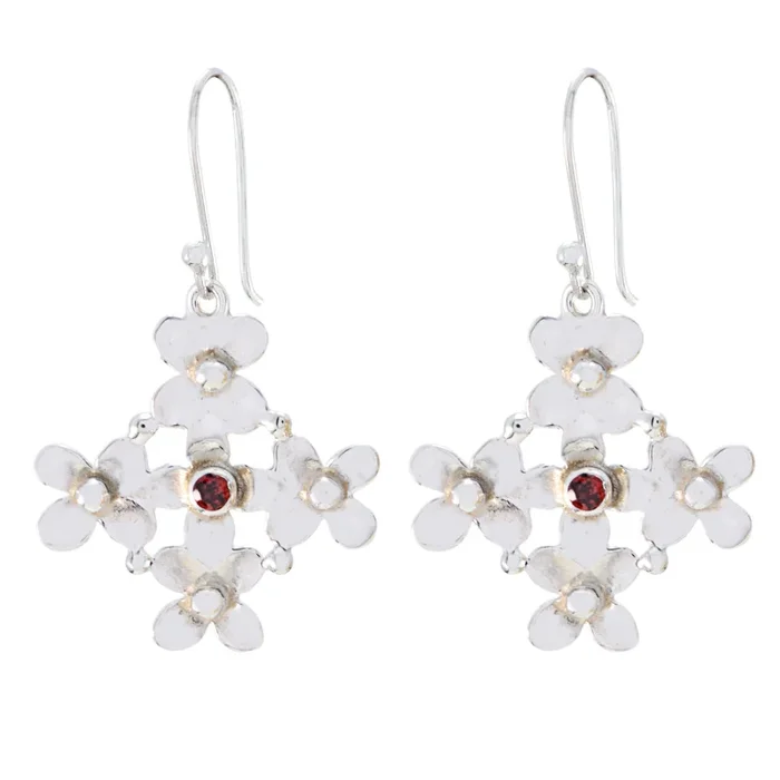Garnet Turkish Riley Solitaire Dangle Red 92.5 Silver Earring