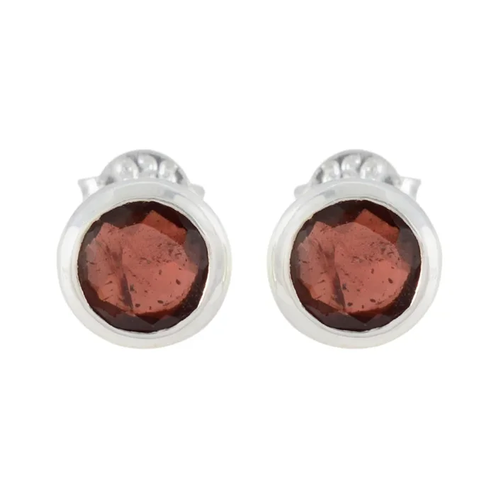 Garnet Turkish Xiu Solitaire Stud Red 925 Silver Earring