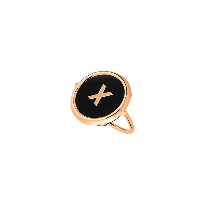 Ginette NY Initial x Disc Ring in rose gold and onyx – Lepage