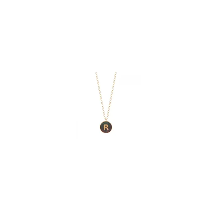Ginette NY Jumbo Initial Ever R necklace rose gold black mother-of-pearl | LEPAGE