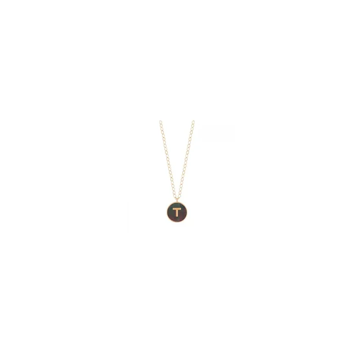Ginette NY Jumbo Initial Ever T necklace rose gold black mother-of-pearl | LEPAGE
