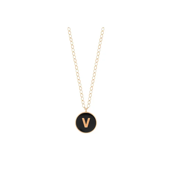 Ginette NY Jumbo Initial Ever V Necklace in Rose Gold and Onyx – Lepage