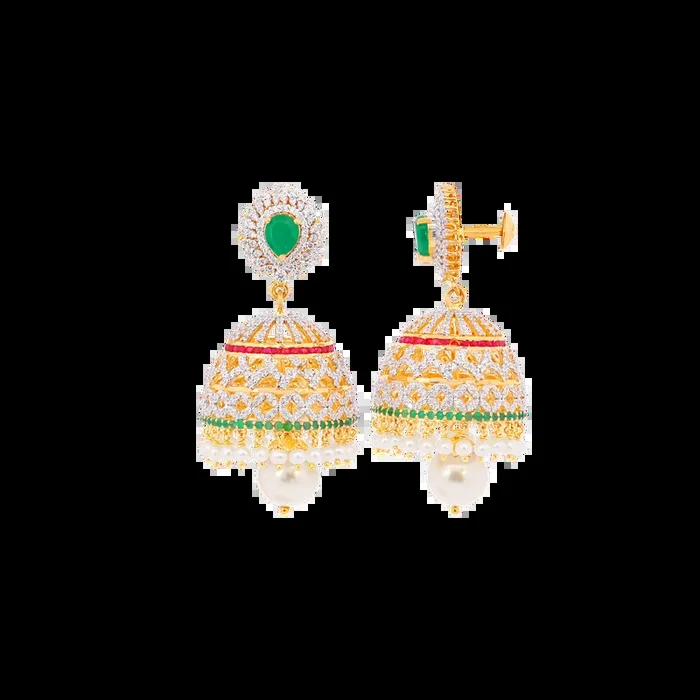 Glamorous Jhumkha With Gemstones in 22K Gold