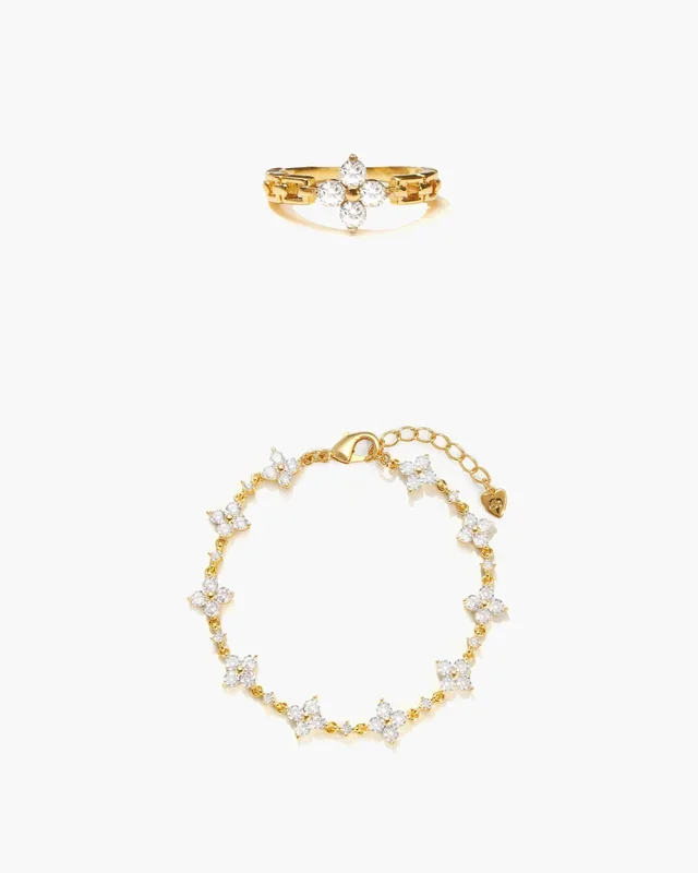 Glitzer-Kleeblatt-Armband & Ring-Set