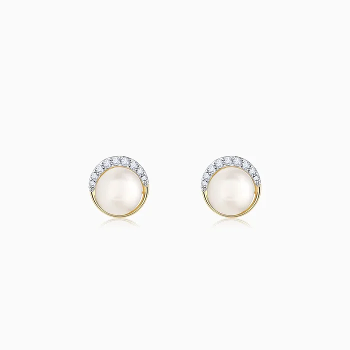 Gold Graceful Pearl Diamond Studs