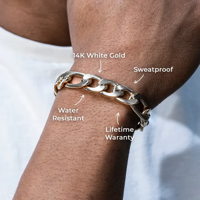 Gold Jewelry – 14K White Gold Figaro Bracelet