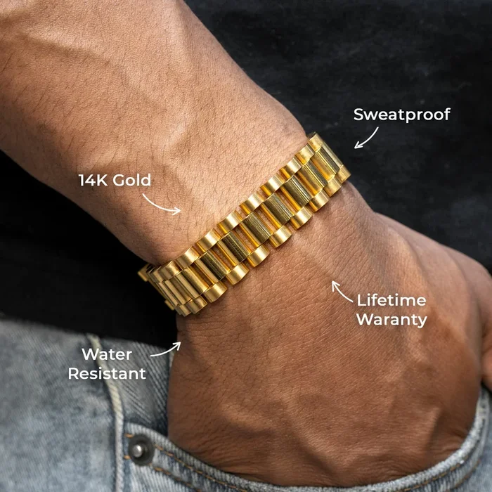 Gold Jewelry – Mens 14K Gold Presidential Band Bracelet
