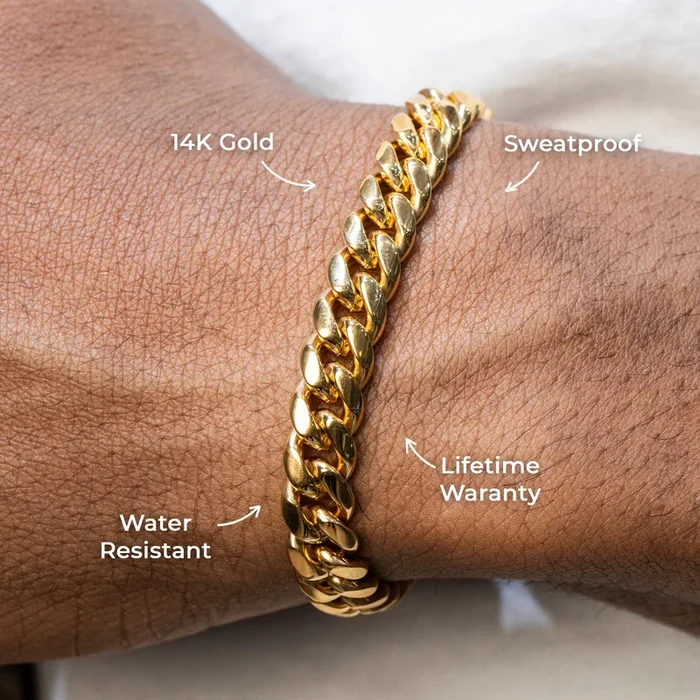 Gold Jewelry – Mens 14K Gold Solid Miami Cuban Link Bracelet | 6MM