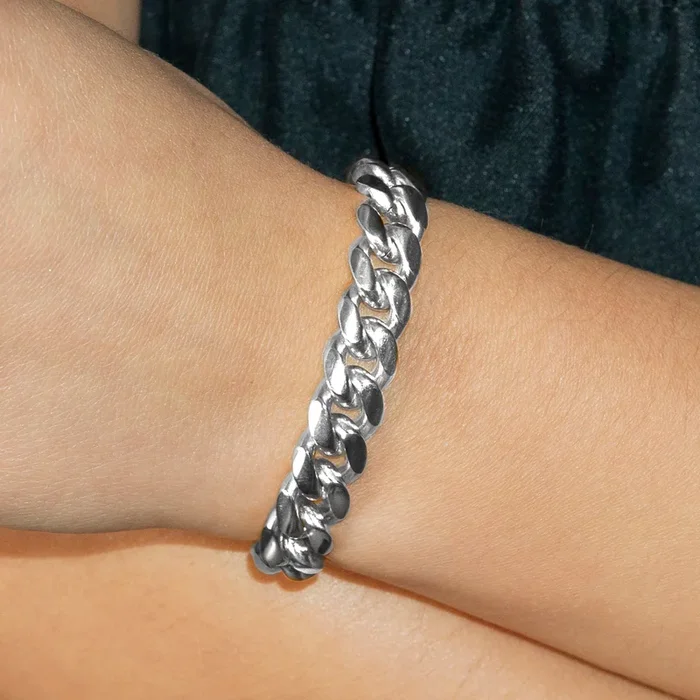 Gold Jewelry – Womens 14K White Gold Solid Miami Cuban Link Bracelet