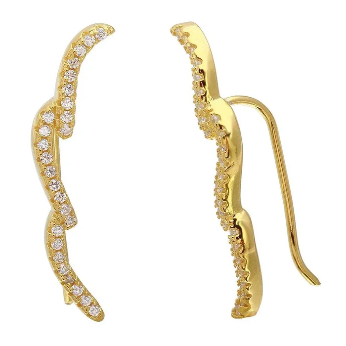Gold Plated 925 Sterling Silver 3 CZ Waves Climbing Earrings – STE01075GLD