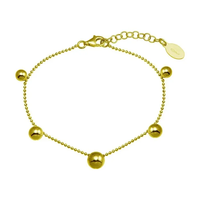 Gold Plated 925 Sterling Silver 5 Bead Charm Bead Link Chain Bracelet – ITB00315-GP