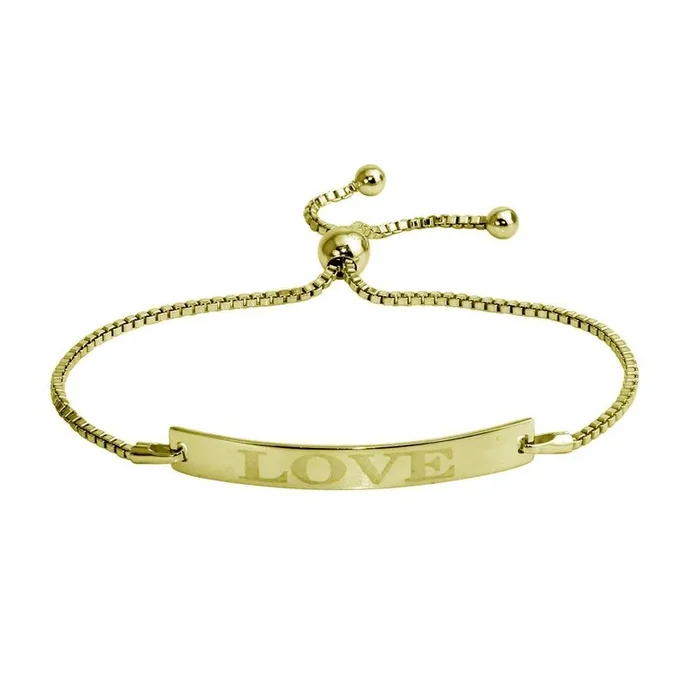 Gold Plated 925 Sterling Silver “Love” Bar Lariat Bracelet – DIB00065GP