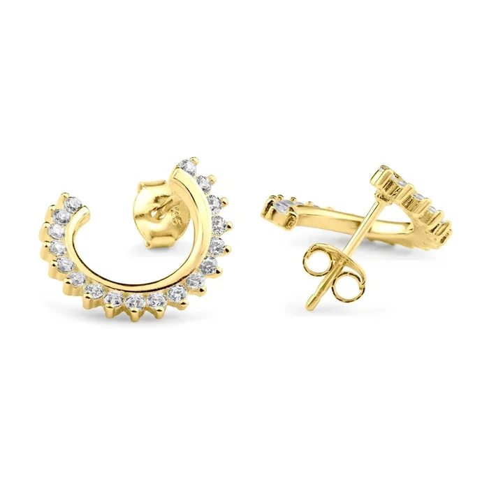 Gold Plated 925 Sterling Silver Crescent Hoop Clear CZ Earring – BGE00681