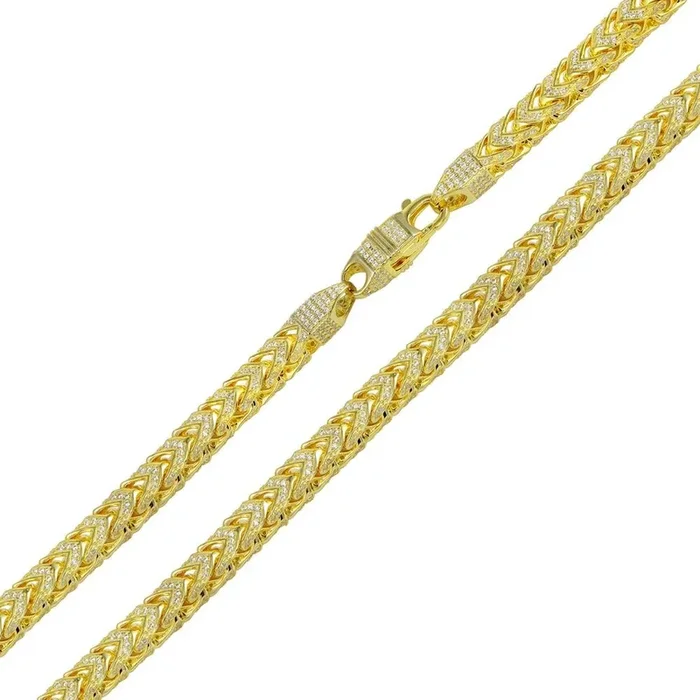 Gold Plated 925 Sterling Silver CZ Encrusted Franco Chain or Bracelet 5mm – CHCZ102 GP