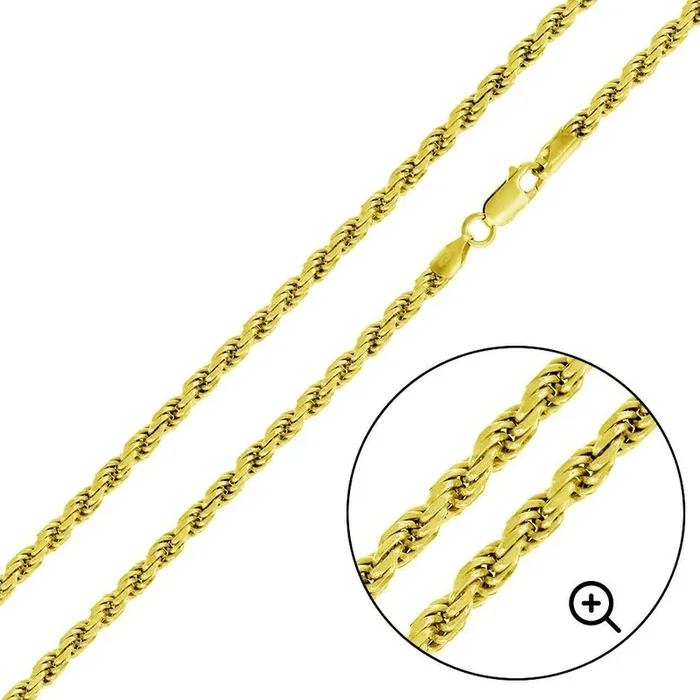 Gold Plated 925 Sterling Silver Rope 080 Chain or Bracelet 3.8mm – CH394 GP