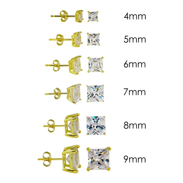 Gold Plated 925 Sterling Silver Square Basket Clear CZ Stud Earring – STE00599GP