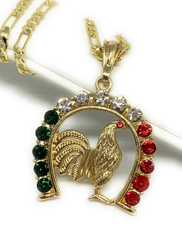 Gold Plated Chicken Rooster Pendant Necklace Figaro 24″ 4mm Gallo Medalla Oro Laminado