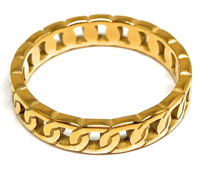 Gold Plated Cuban Link Band Ring Anilloe